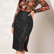 Slit Hip Sequin Skirt