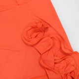 Deep V Forest Solid Color Irregular Lace-up Dress Loose Sleeves