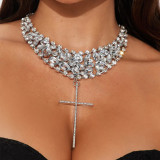 Cross Pendant Necklace Exaggerated Rhinestone Collarbone Chain