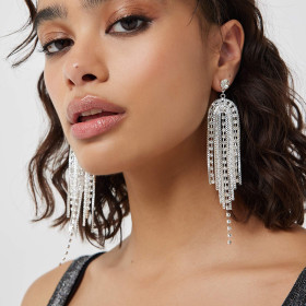 Tassel Earrings Exaggerated Rhinestone Long Earrings