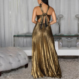 Long-spoke Gold-plated Solid Color Dress