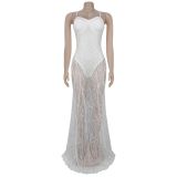 Sexy Suspender Lace Perspective Dress