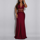 Sexy Lace V-neck Spliced ​​backless Dress