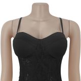 Sexy Suspender Lace Perspective Dress