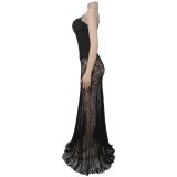 Sexy Suspender Lace Perspective Dress