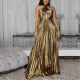 Long-spoke Gold-plated Solid Color Dress