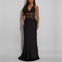 Sexy Lace V-neck Spliced ​​backless Dress