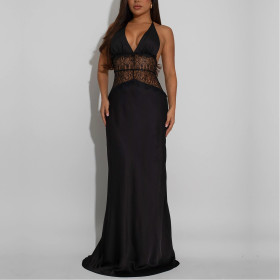 Sexy Lace V-neck Spliced ​​backless Dress