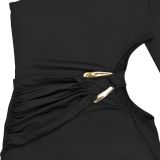 Slim-fit Solid Color Dress with Off-shoulder Single-sleeved