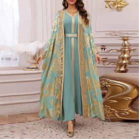 Gold-stitched Robe Two-piece Alabiya Dubai Dress
