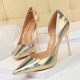 Metallic High Heels Thin Heels Shallow Tip Pointed Toe Side Hollow Nightclub Women's Singles Shoes