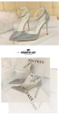 High Heels Stilettos High Heels Shallow Mouth Pointed Toe Hollow One-piece Sandals with Shiny Rhinestones for Women