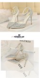 High Heels Stilettos High Heels Shallow Mouth Pointed Toe Hollow One-piece Sandals with Shiny Rhinestones for Women