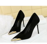 Leopard Print High Heels, Stiletto Heels, Suede Shallow Mouth, Metal Pointed Toe Shoes, Super High Heels