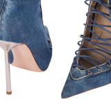 Lace-up Hollow Fashion Pointed Toe High Sandals Large Size Knee-high Boots