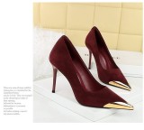 Leopard Print High Heels, Stiletto Heels, Suede Shallow Mouth, Metal Pointed Toe Shoes, Super High Heels