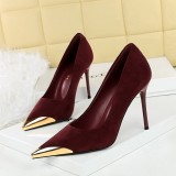 Leopard Print High Heels, Stiletto Heels, Suede Shallow Mouth, Metal Pointed Toe Shoes, Super High Heels