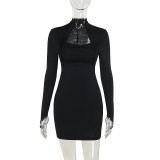 Slim-fitting Hollow Strap Long-sleeved Dress