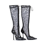 Lace-up Hollow Fashion Pointed Toe High Sandals Large Size Knee-high Boots
