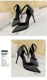 High Heels Stilettos High Heels Shallow Mouth Pointed Toe Hollow One-piece Sandals with Shiny Rhinestones for Women