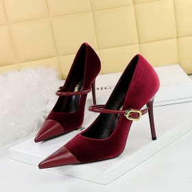 Banquet High Heels Stiletto Heels Shallow Suede Splicing Pointed Toe Metal Buckle Strappy Shoes