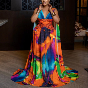 Printed Sexy V-neck Dress