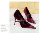 Banquet High Heels Stiletto Heels Shallow Suede Splicing Pointed Toe Metal Buckle Strappy Shoes