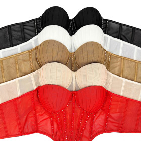 Mesh Sling Inner Vest with Breast Pads That Can Be Worn Outside with Glittering Fishbone Plastic Bra