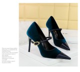 Banquet High Heels Stiletto Heels Shallow Suede Splicing Pointed Toe Metal Buckle Strappy Shoes
