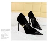 Banquet High Heels Stiletto Heels Shallow Suede Splicing Pointed Toe Metal Buckle Strappy Shoes