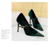 Banquet High Heels Stiletto Heels Shallow Suede Splicing Pointed Toe Metal Buckle Strappy Shoes