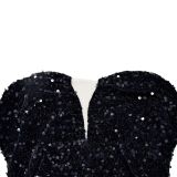 Solid Color Strapless Backless Sequined Feather Dress