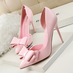Bow High Heels, Stiletto Heels, Shallow Mouth, Pointed Toe and Side Hollow Shoes