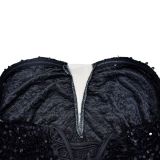 Solid Color Strapless Backless Sequined Feather Dress