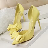 Bow High Heels, Stiletto Heels, Shallow Mouth, Pointed Toe and Side Hollow Shoes