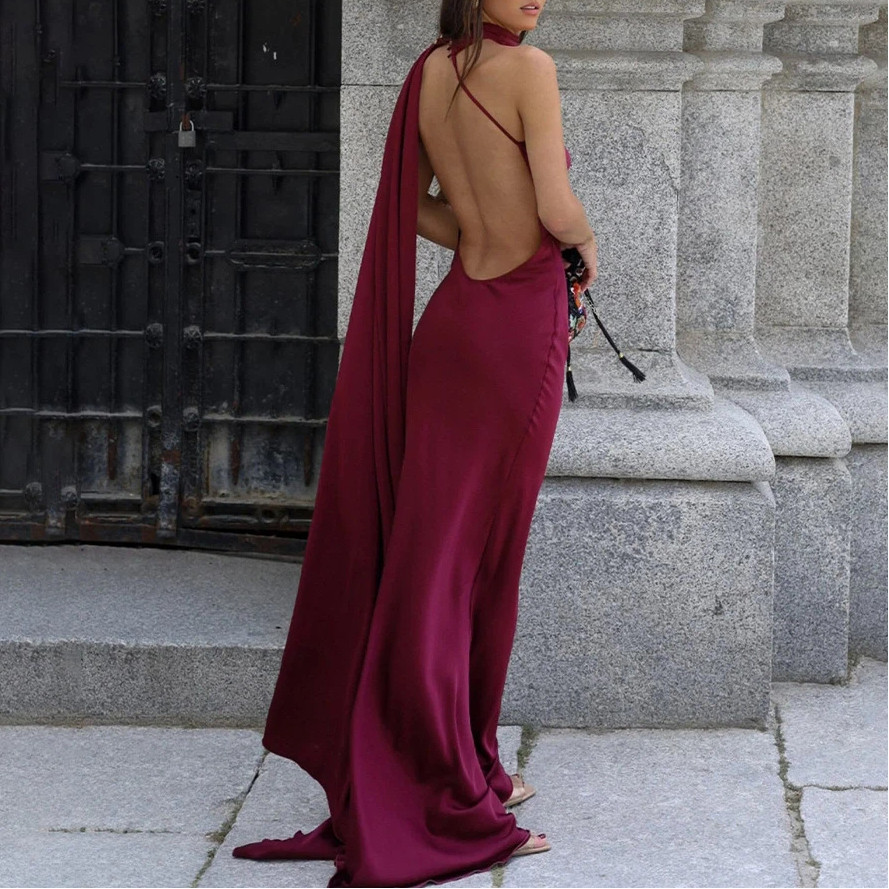 backless hot dress Hot girl purple halter dress female summer chic backless sexy high-end –  Lee Nhi Boutique main image 0