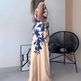 Fashionable One Shoulder Deep V-neck Printed Jumpsuit