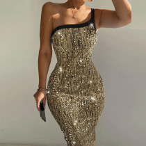 One Shoulder Strapless Stretch Dress