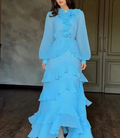 Tiered Ruffled Chiffon Waist-cinching Maxi Skirt