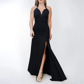 Elegant Solid Color Sexy V-neck Slit Dress