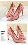 Stiletto High Heel Shallow Pointed Toe Mesh Hollow Lace Shoes 9CM