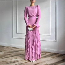 Three-dimensional Ruffled Slim-fitting Long Skirt Two-piece Set