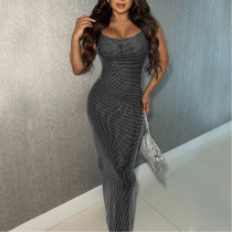Mesh Rhinestone-wrapped Armless Backless Dress