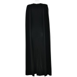 Party Evening Dress Solid Color Round Neck Pleated Shawl Slim Fit Long Skirt