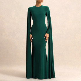 Banquet Dres, Sexy Temperament Slim Slit Solid Color Long-sleeved Dress
