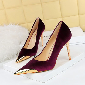 High Heels Stilettos High Heels Metal Pointed Toe Suede Women's Shoes