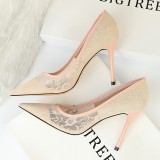 Stiletto High Heel Shallow Pointed Toe Mesh Hollow Lace Shoes 9CM