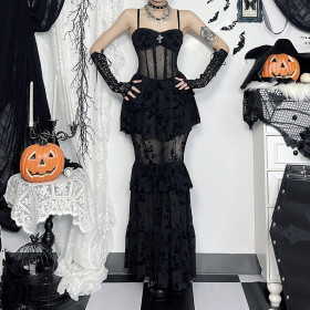 Halloween Dark Style Mesh Suspender Dress