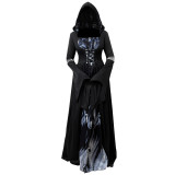 Halloween Witch Dress Hooded Skeleton Witch Mage Cosplay Stage Performance Costume