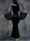 Halloween Gothic Style Lace Patchwork Waisted Bell Sleeve Dress